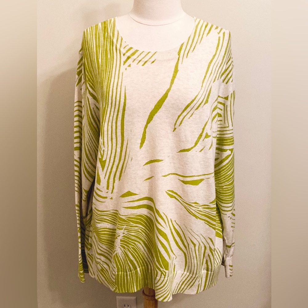 Banana Republic Cream Lime Green Abstract XXL Modern Contemporary Knit Sweater